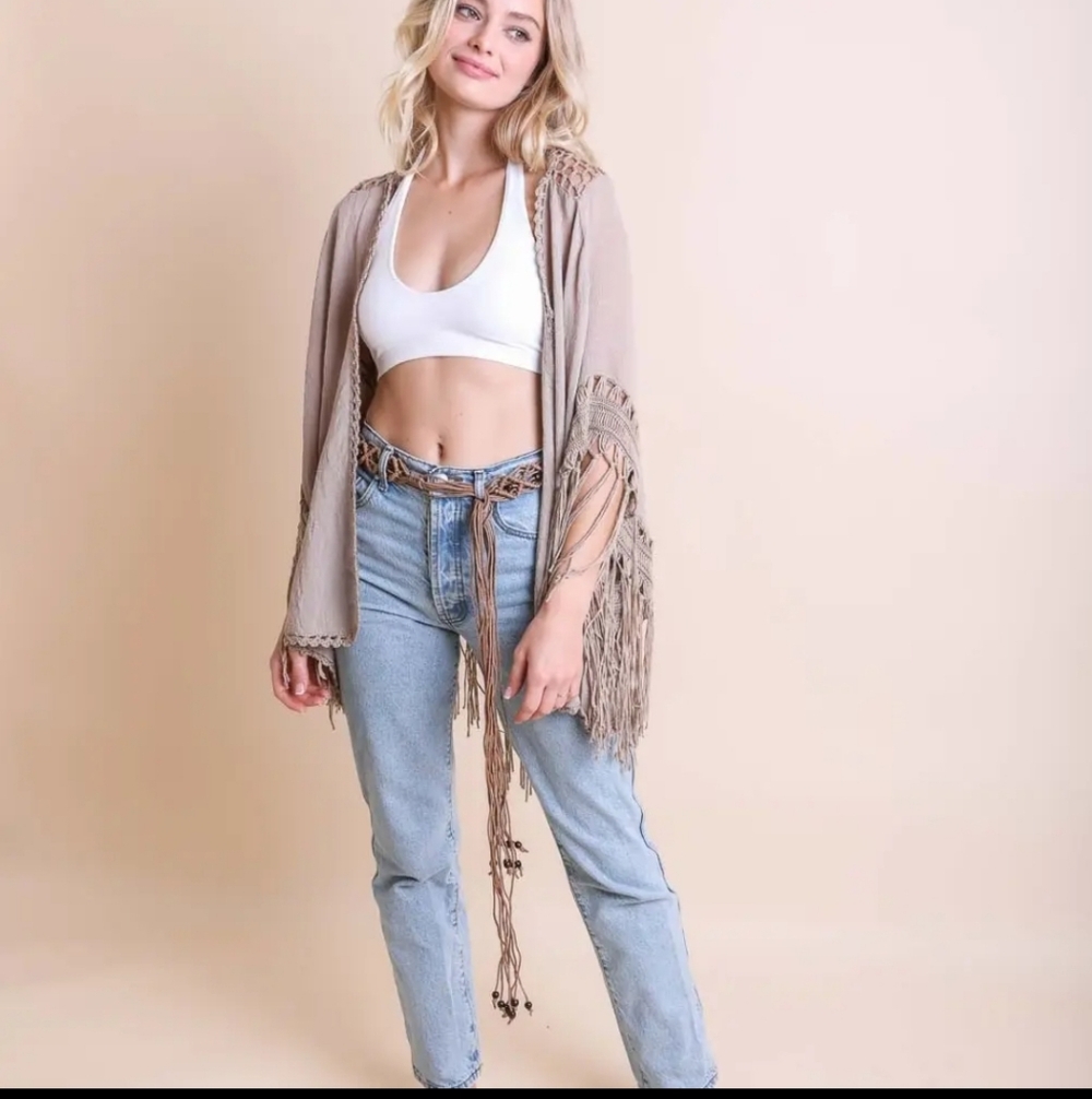 L4 Boho Fringe Poncho with Crochet Detail Restock!